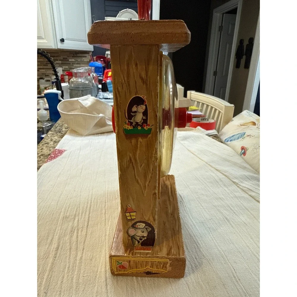 Vintage Fisher Price Tick Tock Teaching Clock 997 Musical Wood Toy 1960s Retro